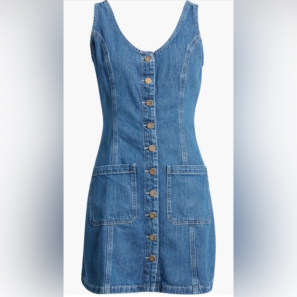 Sleeveless Button-Front Denim Dress in Blue - Picture 6 of 6
